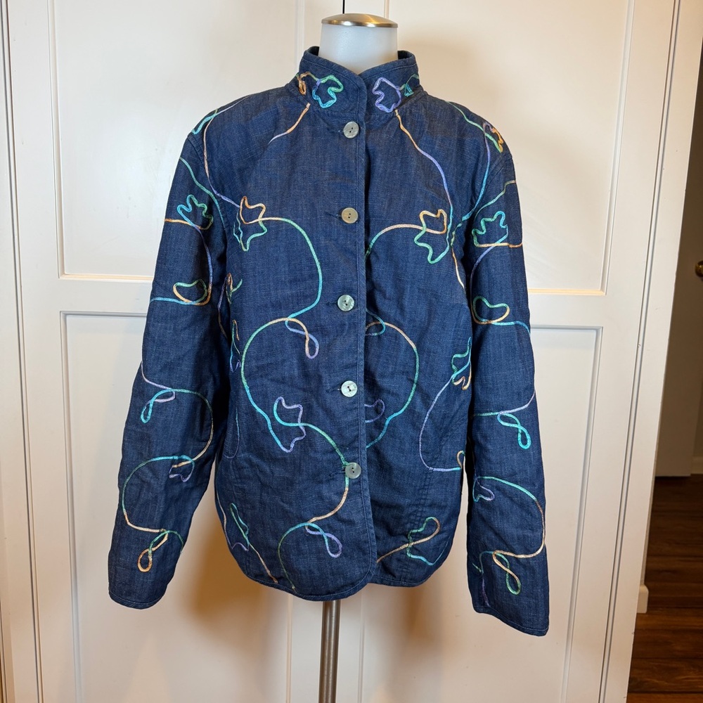 Napa Valley Woman Embroidered Artsy Blue Jacket 1X